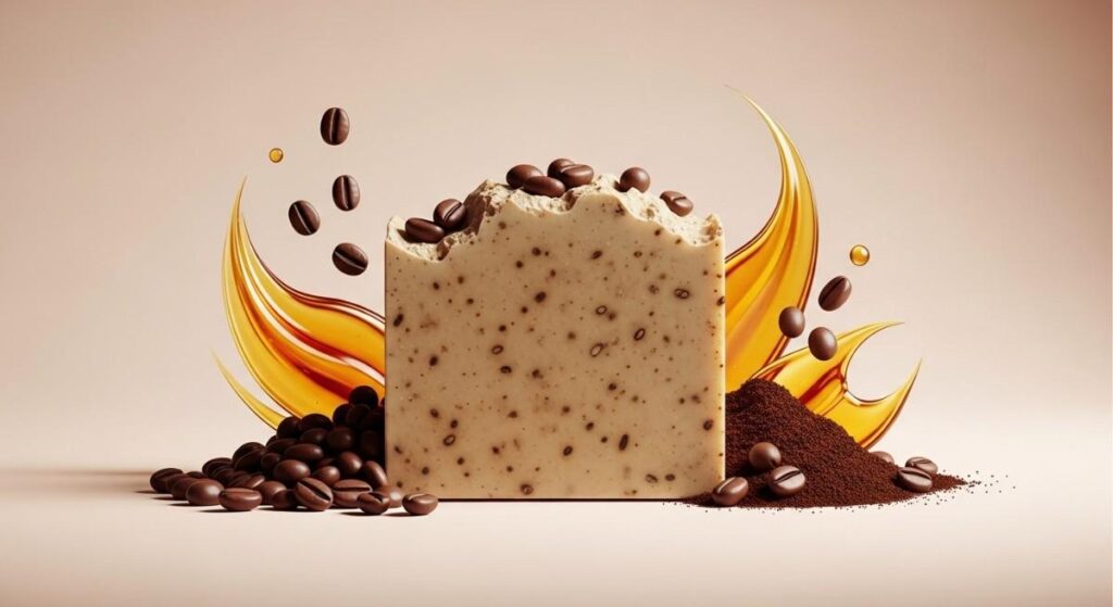 Luxury handmade coffee exfoliating soap bar with natural ingredients highlighting Zrika Bodycare coffee skincare benefits