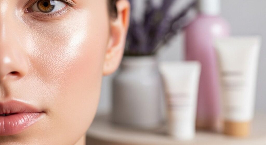 Radiant glowing skin with healthy luminosity achieved through a consistent lavender skincare routine and handmade lavender soap benefits for skin