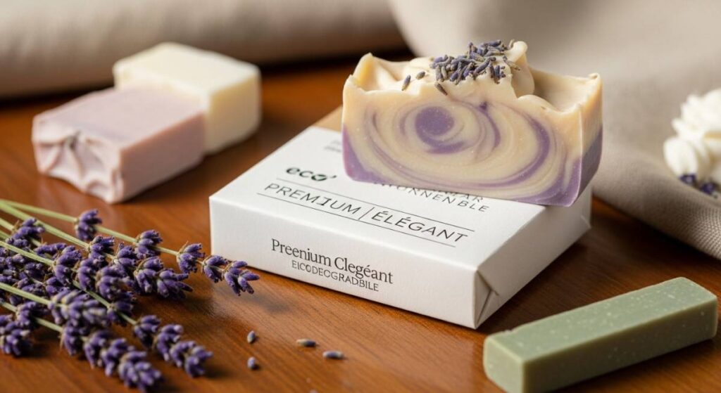 Sustainable handmade lavender soap benefits for skin with biodegradable ingredients and eco-friendly minimal packaging