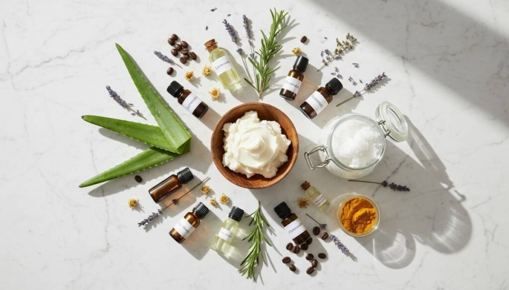 Natural ingredients like shea butter aloe vera and coconut oil used in Zrika chemical-free bathing essentials for all skin types